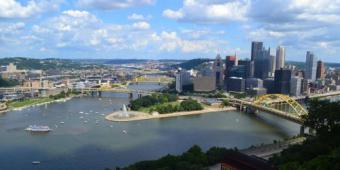 The confluence of rivers in downtown pittsburgh